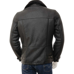 Men’s Sheepskin Biker Jacket In Black
