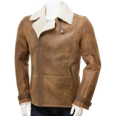 Men’s Sheepskin Biker Jacket In Brown