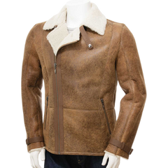 Men’s Sheepskin Biker Jacket In Brown