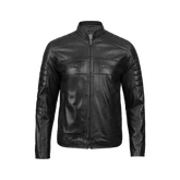 Men's Tall Black Cafe Racer Leather Jacket