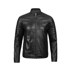 Men's Tall Black Cafe Racer Leather Jacket