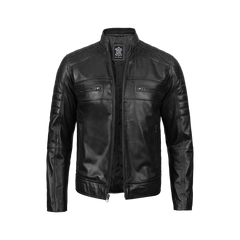 Men's Tall Black Cafe Racer Leather Jacket