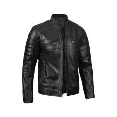Men's Tall Black Cafe Racer Leather Jacket