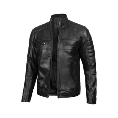 Men's Tall Black Cafe Racer Leather Jacket