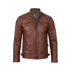 Men's Tall Cognac Cafe Racer Leather Jacket