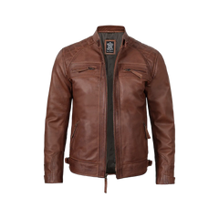Men's Tall Cognac Cafe Racer Leather Jacket