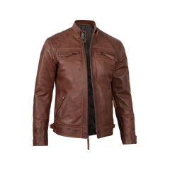 Men's Tall Cognac Cafe Racer Leather Jacket