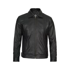 Men's Tall Harrington Black Leather Jacket