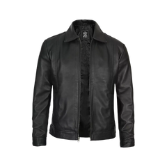 Men's Tall Harrington Black Leather Jacket