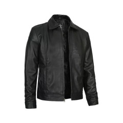 Men's Tall Harrington Black Leather Jacket