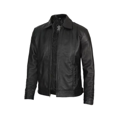 Men's Tall Harrington Black Leather Jacket
