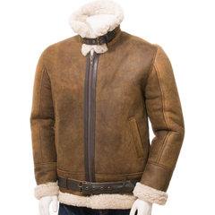 Men’s Tan Sheepskin Aviator Jacket
