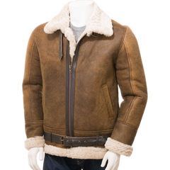Men’s Tan Sheepskin Aviator Jacket