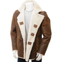 Men’s Tan Sheepskin Peacoat
