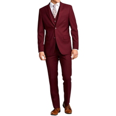 Men's Three-Piece Slim Fit Maroon Suit - Wedding Suit for Men