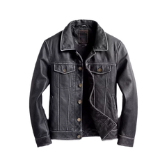 Men's Trucker Black Real Genuine Leather Biker Cafe Racer Vintage Jacket