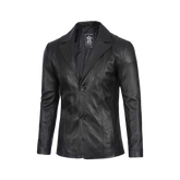Men's Two Button Black Leather Blazer