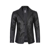 Men's Two Button Black Leather Blazer