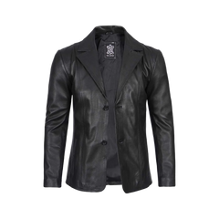 Men's Two Button Black Leather Blazer