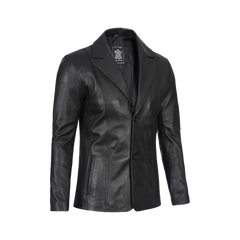 Men's Two Button Black Leather Blazer