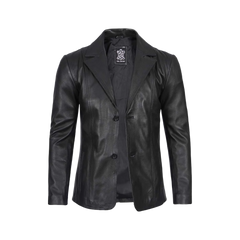 Men's Two Button Black Leather Blazer