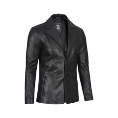 Men's Two Button Black Leather Blazer