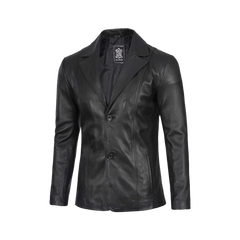Men's Two Button Black Leather Blazer