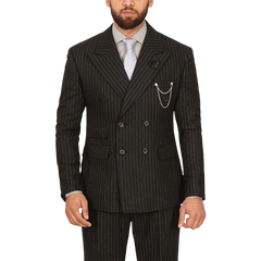 Men's Two Piece Double-Breasted Pinstripe Black Suit