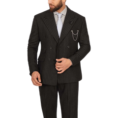 Men's Two Piece Double-Breasted Pinstripe Black Suit