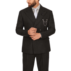 Men's Two Piece Double-Breasted Pinstripe Black Suit