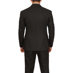 Men's Two Piece Double-Breasted Pinstripe Black Suit