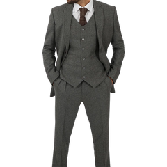 Men's Vintage 3-Piece Grey Tweed Suit for Prom