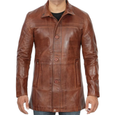 Men's Vintage Cognac Leather Car Coat