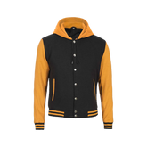 Men's Yellow and Black Varsity Letterman Jacket with Hood