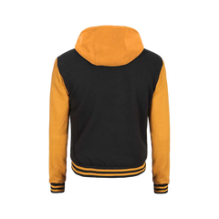 Men's Yellow and Black Varsity Letterman Jacket with Hood