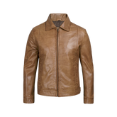 Men’s Yellow Wax Classic Shirt Collar Real Leather Jacket