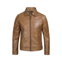 Men’s Yellow Wax Classic Shirt Collar Real Leather Jacket