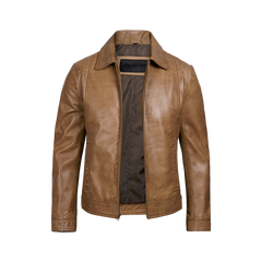 Men’s Yellow Wax Classic Shirt Collar Real Leather Jacket