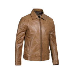 Men’s Yellow Wax Classic Shirt Collar Real Leather Jacket