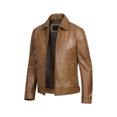 Men’s Yellow Wax Classic Shirt Collar Real Leather Jacket
