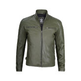 Military Green Cafe Racer Leather Jacket for Men