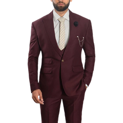 Morgan Burgundy Three Piece Suit For Men