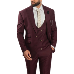 Morgan Burgundy Three Piece Suit For Men