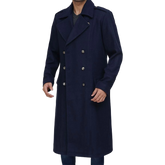 Navy Blue Men's Wool Overcoat - Military Long Coat
