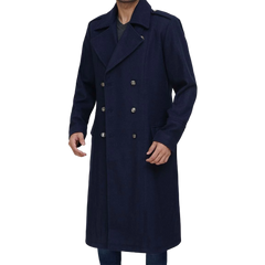 Navy Blue Men's Wool Overcoat - Military Long Coat