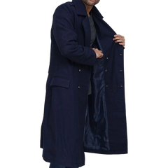 Navy Blue Men's Wool Overcoat - Military Long Coat