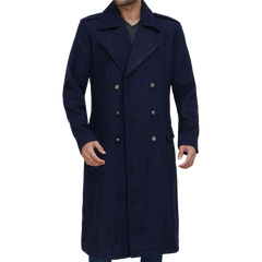 Navy Blue Men's Wool Overcoat - Military Long Coat