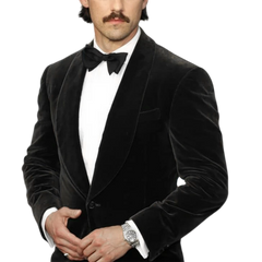 Neil Men's Black Velvet Tuxedo with Shawl Lapel