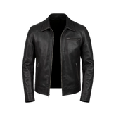 Neville Men's Harrington Style Black Leather Jacket