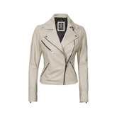 Ninfa Women Moto Style Beige Real Leather Jacket